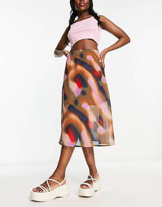 Разноцветная юбка миди с эффектом омбре с деформированным принтом Wednesday&apos;s Girl