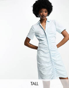 Эксклюзивное бледно-голубое платье-рубашка со сборками JDY Tall
