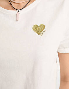Белая футболка с сердечками Only