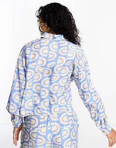 Укороченная рубашка в стиле синего ретро с короткими рукавами Object