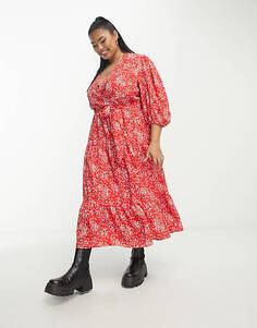Красное многоярусное платье макси с запахом Glamorous Curve