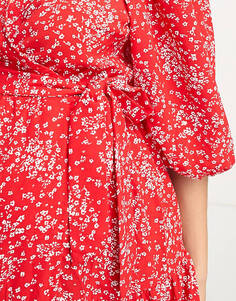 Красное многоярусное платье макси с запахом Glamorous Maternity