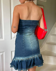 Джинсовое облегающее мини-платье без бретелек Daisy Street X Chloe Davie Y2K