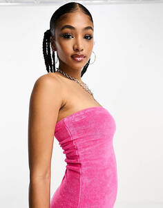 Ярко-розовое облегающее мини-платье бандо из махровой ткани JJXX