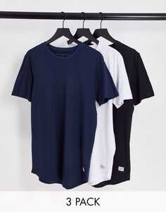 Комплект из трех удлиненных футболок белого/темно-синего/черного цвета Jack &amp; Jones Originals