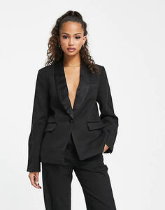 Черный атласный пиджак с лацканами New Look