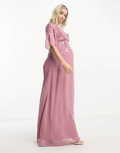 Лиловое платье макси с глубоким вырезом и отделкой Hope &amp; Ivy Maternity