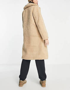 Светло-коричневое двубортное пальто борг New Look