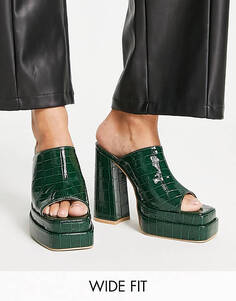 Зеленые туфли-мофели на каблуке-платформе RAID Wide Fit Piya