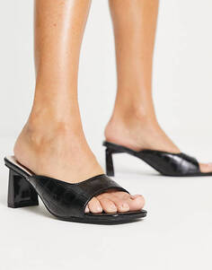 Черные туфли-лодочки на среднем каблуке с квадратным носком RAID Wide Fit Mabelle