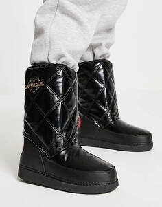 Черные стеганые блестящие зимние ботинки Love Moschino