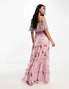 Розовое мульти-платье макси с пышной юбкой и вышивкой Maya Premium
