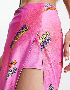 Розовая юбка-миди с разрезами и принтом COLLUSION COLLUSION
