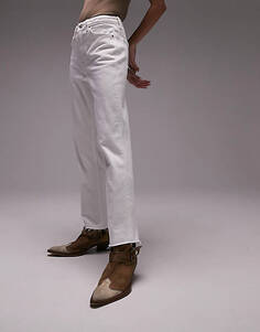 Белые прямые джинсы со средней посадкой и необработанным краем Topshop