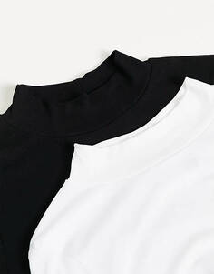 Набор из двух черно-белых боди с длинными рукавами и высоким воротником ASOS DESIGN