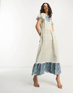 Гламурное чайное платье мидакси с контрастным винтажным цветочным принтом. Glamorous