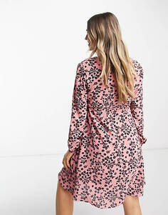 Розовое мини-платье с длинными рукавами и v-образным вырезом Glamorous для беременных