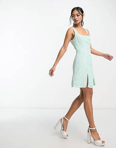 Гламурное приталенное мини-платье мятно-сиреневого цвета в стиле 90-х с квадратным вырезом Glamorous