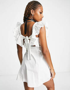 Белое платье на пуговицах спереди и воротнике с оборками Reclaimed Vintage