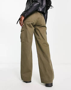 Широкие брюки карго с завышенной талией Pull&amp;Bear цвета хаки