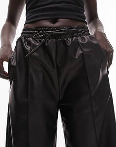 Черные прямые брюки-джоггеры из искусственной кожи Topshop Petite