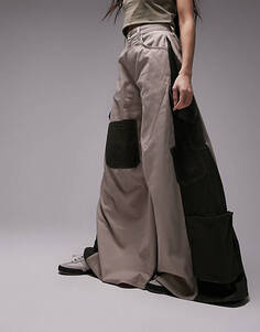 Мешковатые брюки карго цвета хаки в стиле пэчворк Topshop