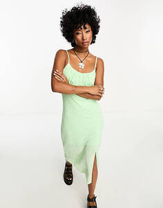 Единственное эксклюзивное платье миди с разрезом по бокам зеленого цвета с цветочным принтом. Only