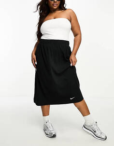 Черная юбка миди из джерси в рубчик Nike Plus