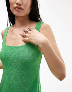 Зеленое простое платье миди из махровой ткани Topshop