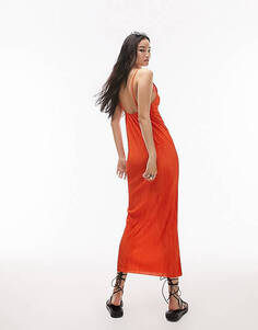 Оранжевое плиссированное платье миди Topshop