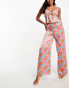 Пижамный комплект Luna из майки и широких брюк с цветочным принтом в стиле ретро