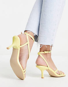 Желтые босоножки на каблуке-шпильке с ремешками New Look