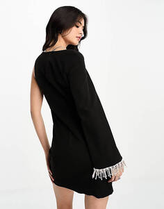 Черное мини-платье на одно плечо с декорированной драпировкой Extro &amp; Vert Unknown