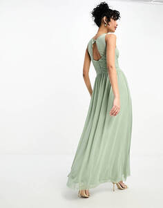 Зеленое сетчатое платье макси Little Mistress Bridesmaids с перекрестием спереди