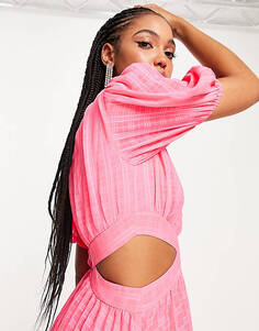 Ярко-розовое плиссированное платье миди с вырезами ASOS DESIGN