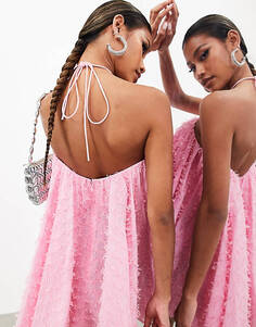 Текстурное платье мини-бандо с трапецией ASOS EDITION розового цвета с жевательной резинкой