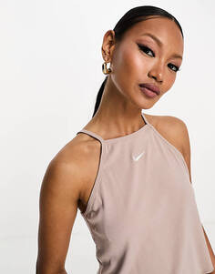 Серо-коричневая майка в рубчик Nike Essential Mini с галочкой