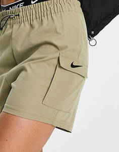 Тканые шорты карго с карманами Nike Mini с галочкой нейтрального оливкового цвета
