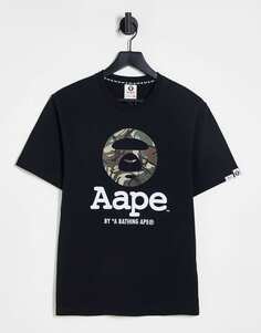 Черная футболка с камуфляжным принтом Aape By A Bathing Ape OG Moonface