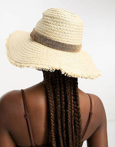 Шляпа-федора South Beach с потертыми краями и металлизированной лентой золотисто-кремового цвета
