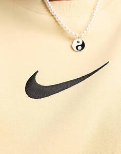 Флисовый свитшот миди с галочкой Nike бледно-ванильного цвета