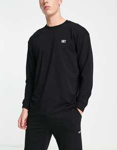 Черная объемная футболка с длинными рукавами HIIT