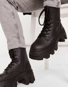 Черные ботинки из искусственной кожи со шнуровкой и массивной подошвой ASOS DESIGN