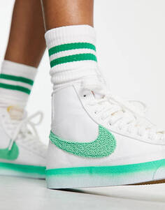 Бело-весенне-зеленые кроссовки Nike Blazer Mid Ray of Hope