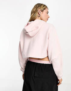 Светло-розовое укороченное худи с вышитым логотипом Tommy Jeans Essential