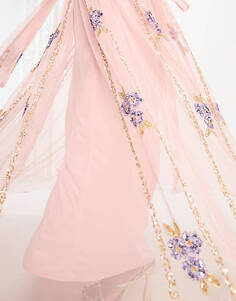 Бледно-розовая юбка макси с цветочным декором Maya