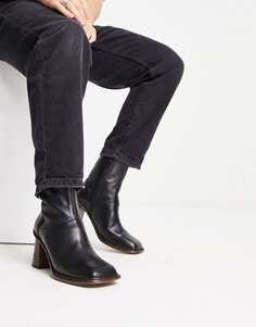 Черные кожаные ботинки челси на каблуке ASOS DESIGN с коричневой подошвой