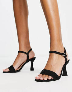 Черные расклешенные босоножки на среднем каблуке New Look