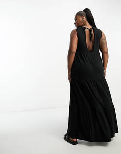 Черное ярусное платье макси без рукавов ASOS DESIGN Curve