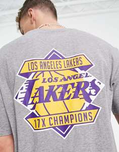 Серая футболка с принтом New Era LA Lakers Champions